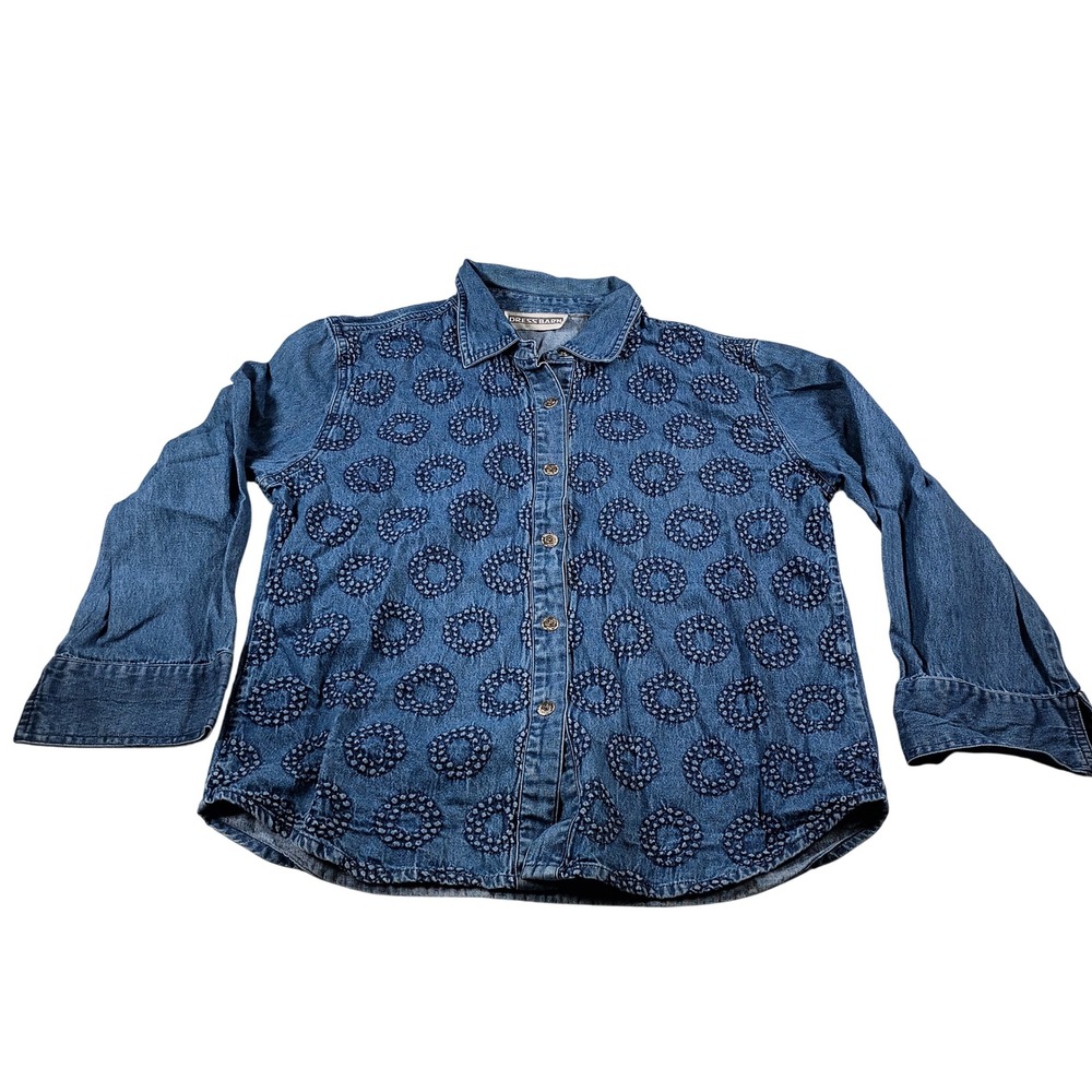 Dress Barn Denim Shirt Women XL Blue Embroidered Boho Button Down